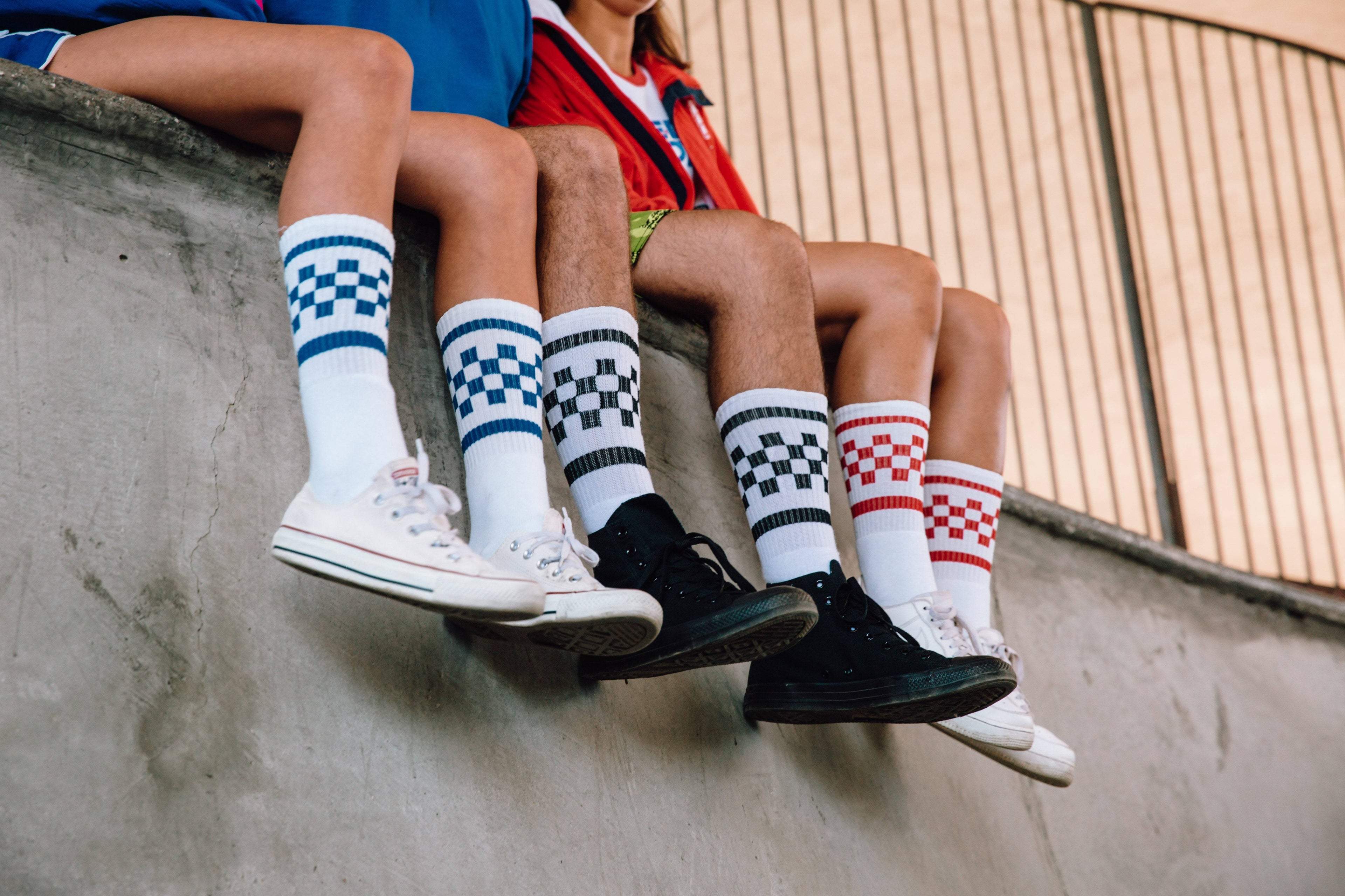 Black Checkered Socks | White