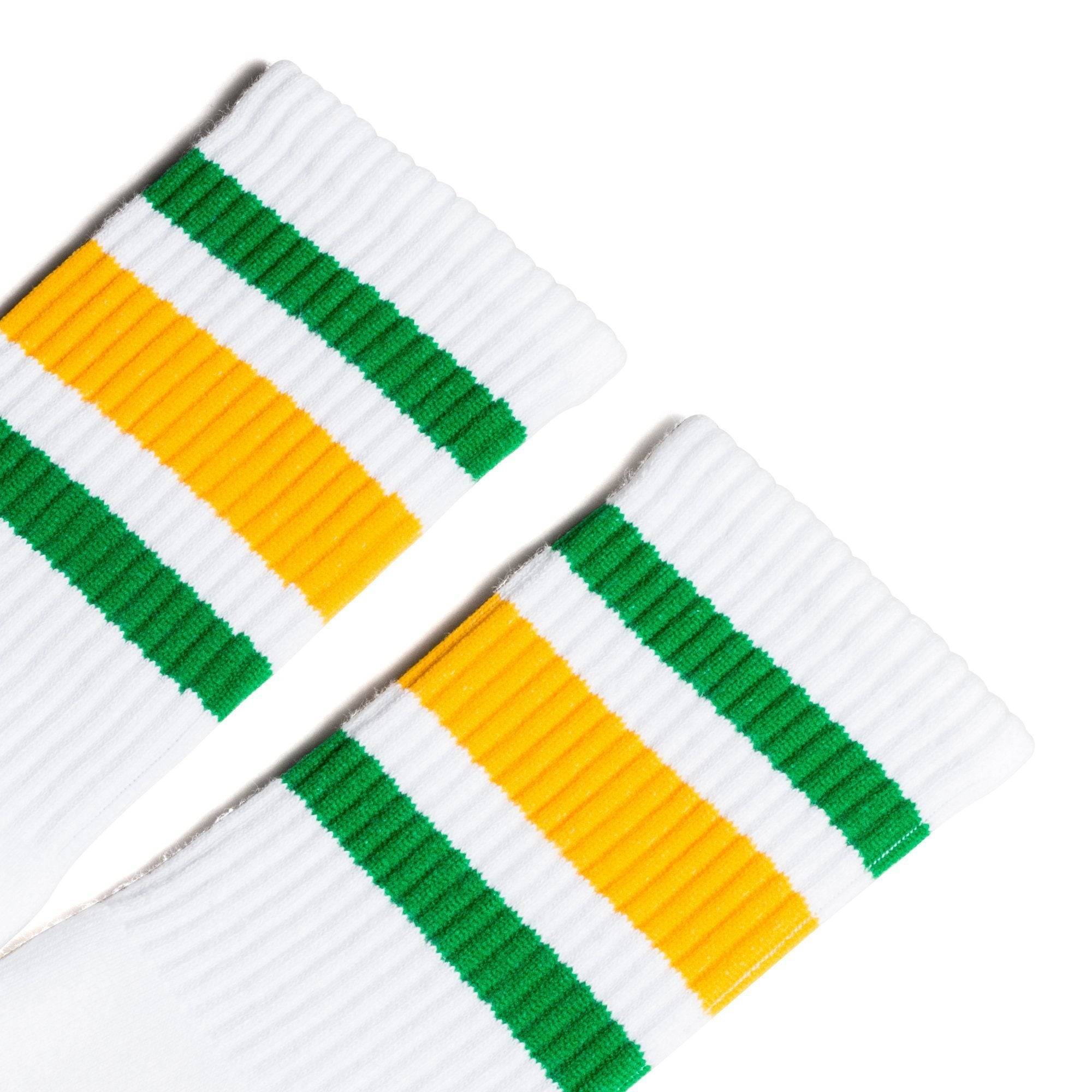 Green and Gold Striped Socks | White