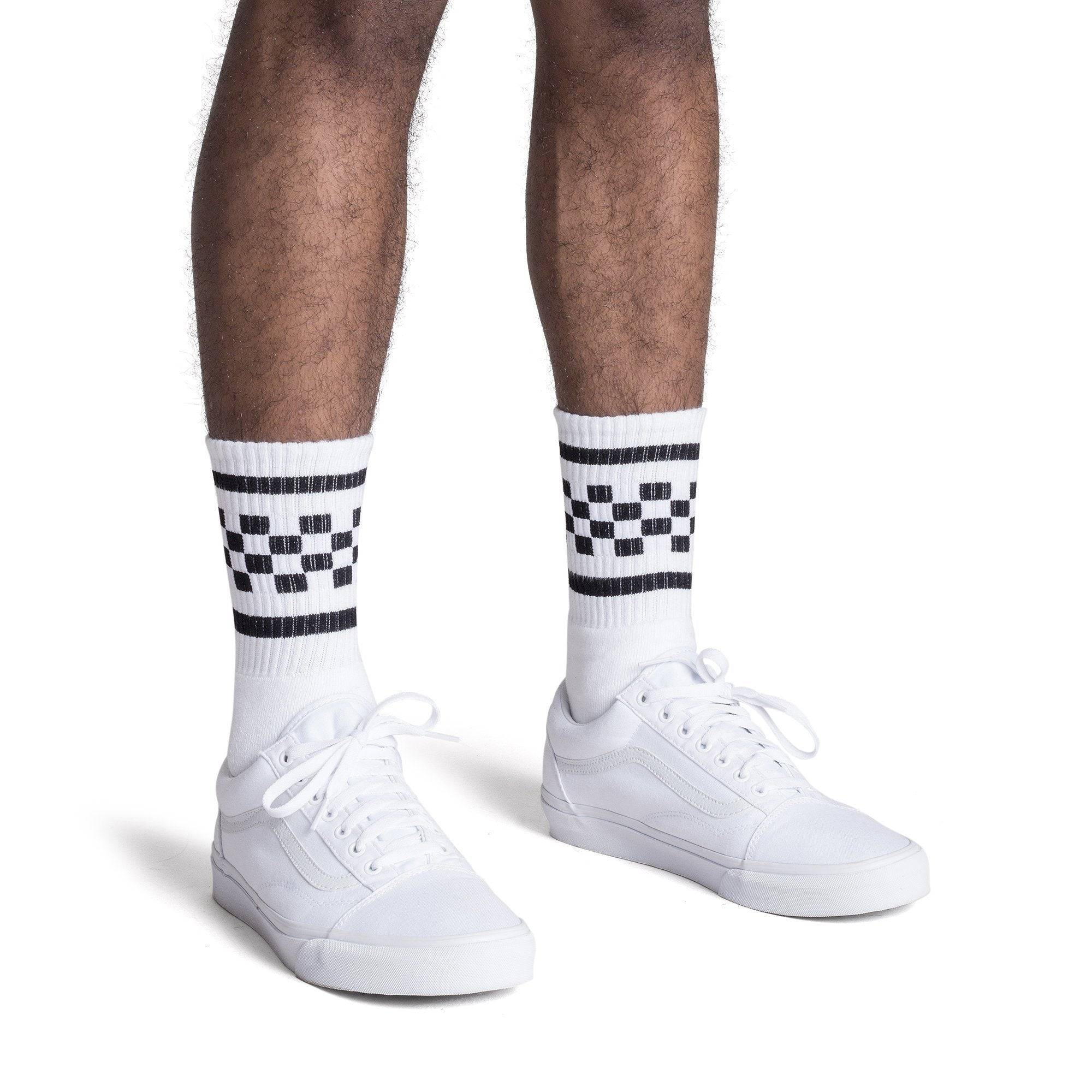 Black Checkered Socks | White