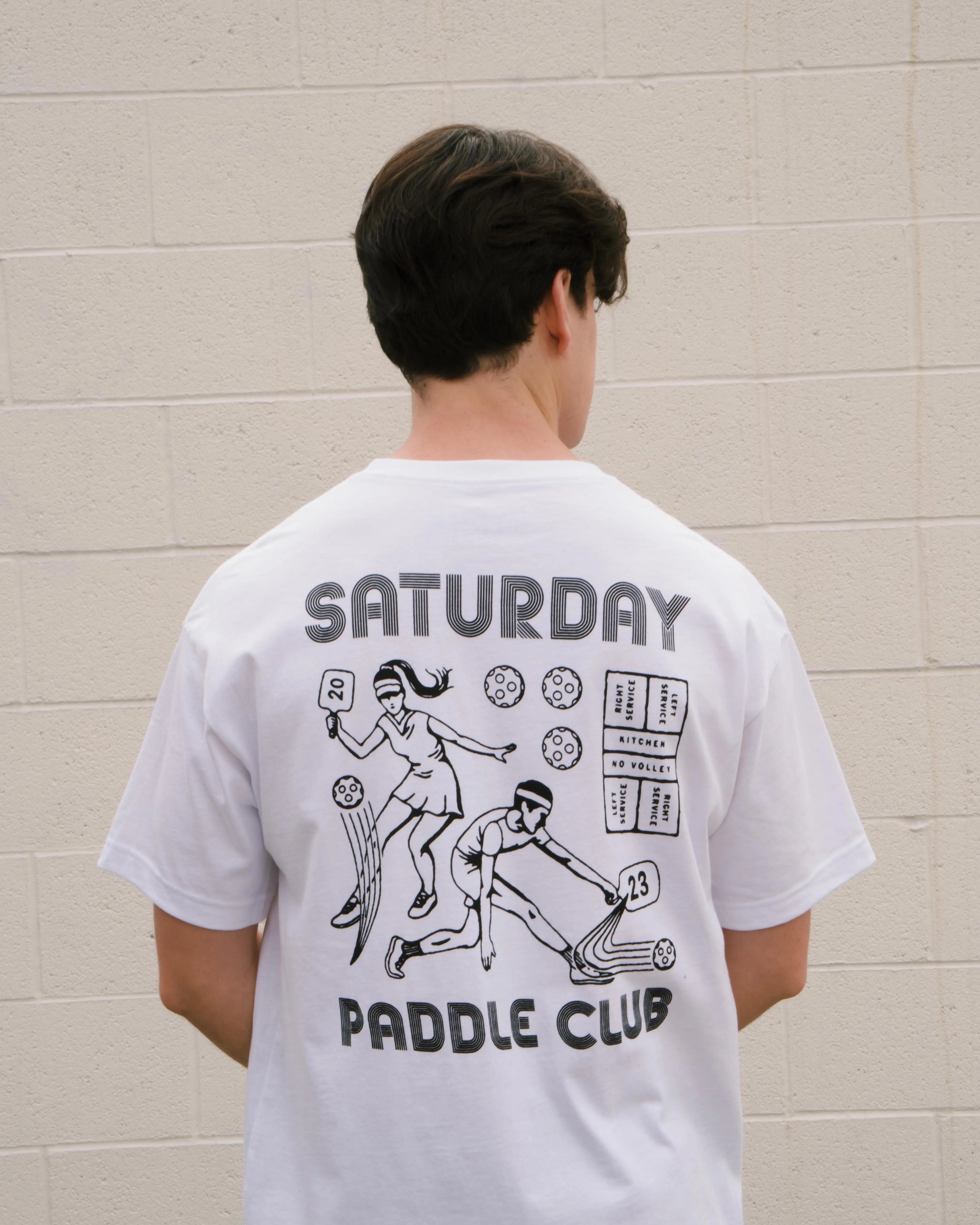 Retro Saturday Paddle Club Pickleball Tee (White)